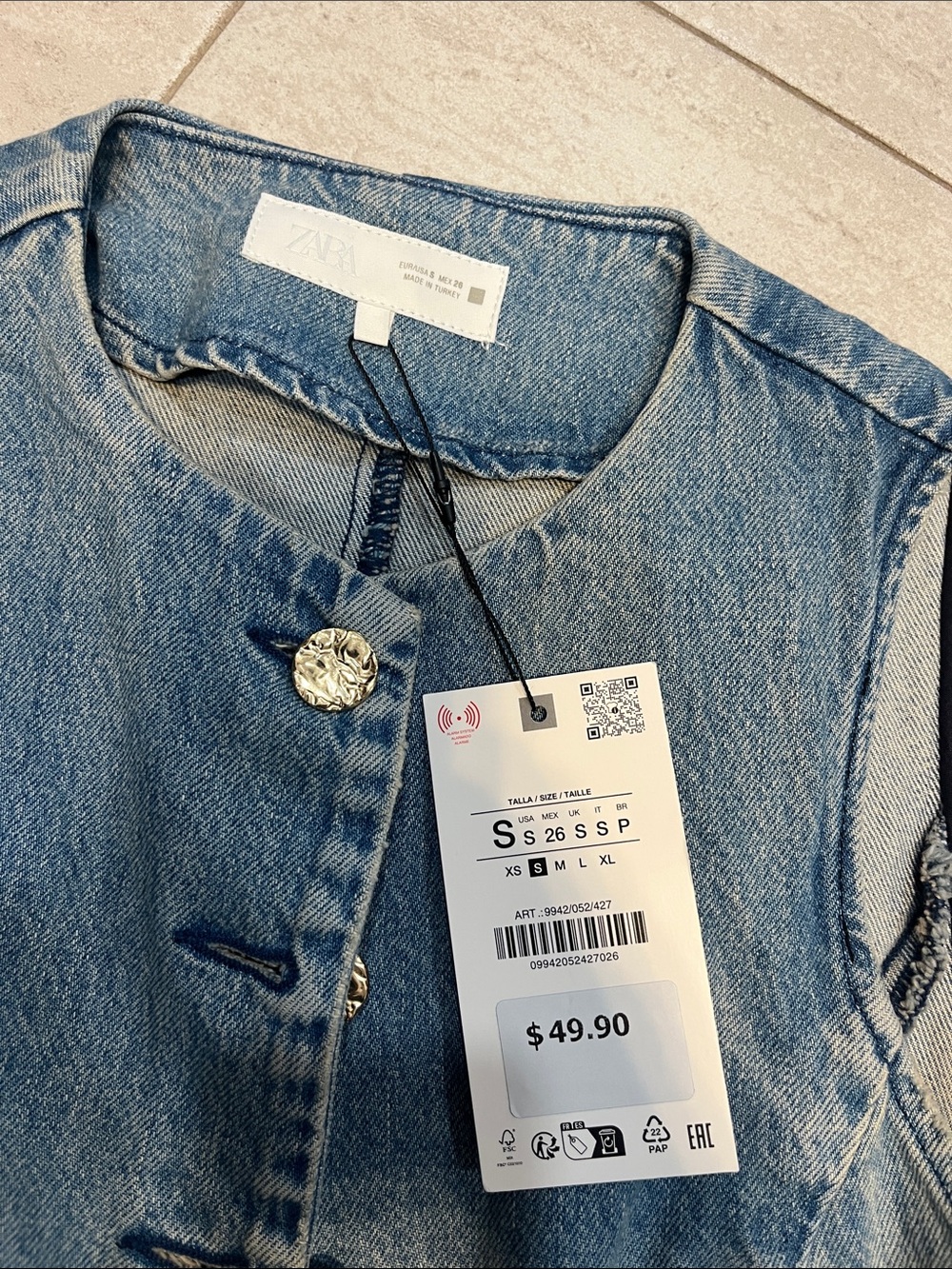 Zara Blue Denim Button-Down Vest - Picture 2 of 2